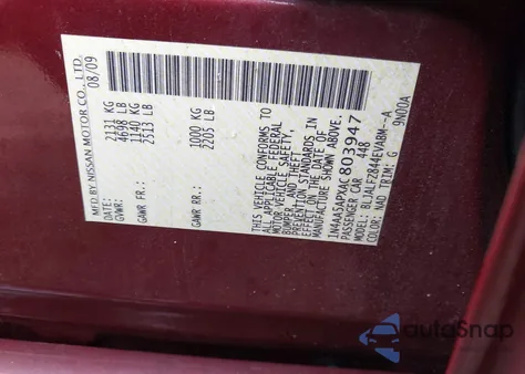 2010 Nissan Maxima 3.5 Sv из США, поврежденный, VIN 1N4AA5APXAC803947